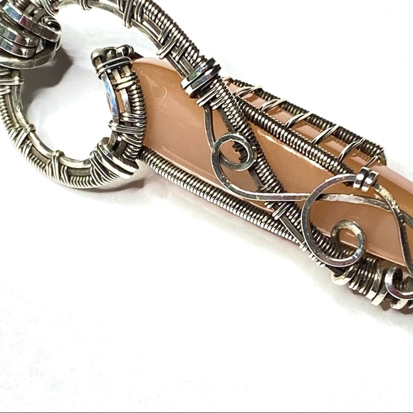 Sterling Silver Pendant 925 Wire Wrapped Point Cut Peach Moonstone 2 3/4 - Picture 3 of 11
